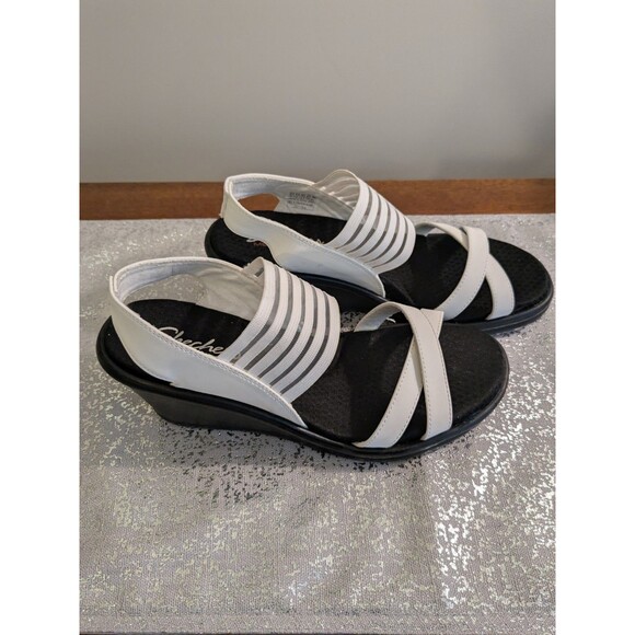 Skechers Women's 8.5 M White Rumbler Memory Foam Wedge Sandals Comfort Casual - Picture 1 of 10